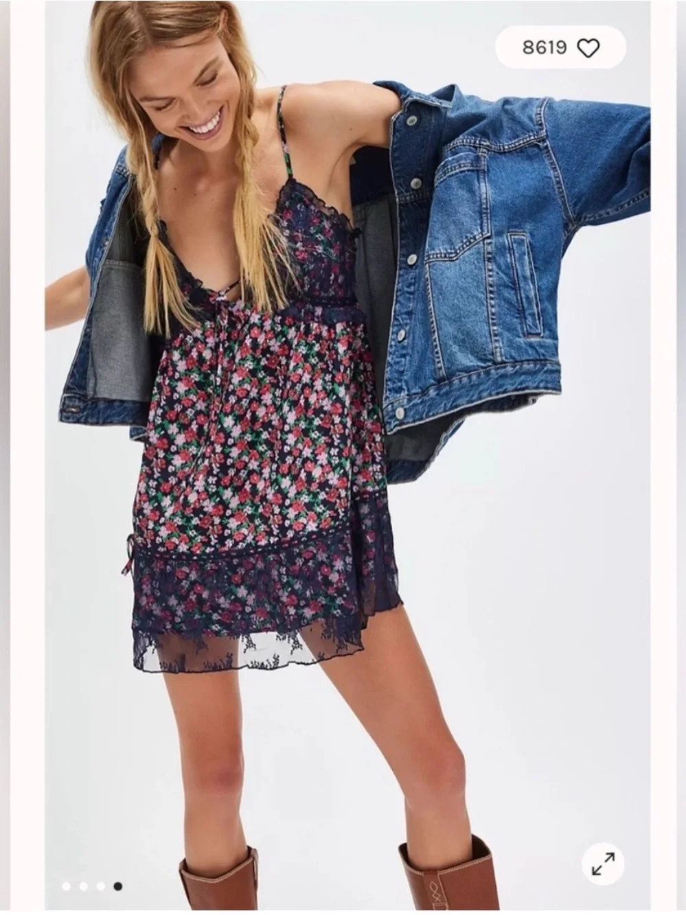 New Free People Intimately Tell Me More Mini Slip in Navy Berries Size Small